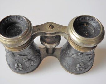 Chevalier Paris Opera Glasses Repousse Birds and Cherries French Opera Glasses Small Binoculars Theater Glasses