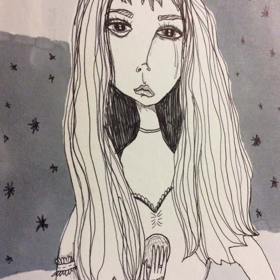 Items similar to Original Pen and Marker Girl Drawing Illustration on Paper on Etsy