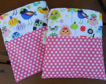 Reusable sandwich bag - Fabric sandwich bag - Large snack bag - Zero waste sandwich bag - Birds of a feather