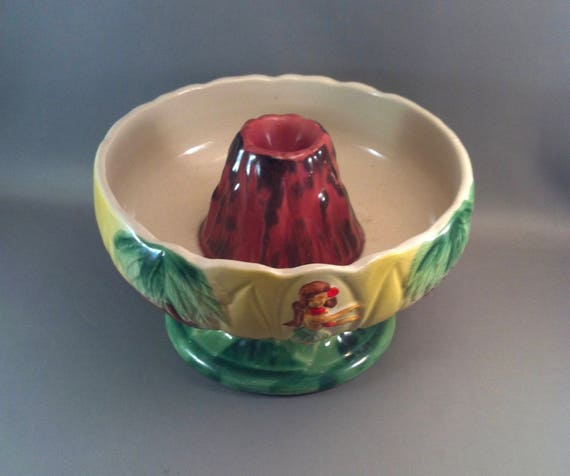 Vintage Orchids of Hawaii Volcano Bowl, Hula Volcano Bowl, Orchids of Hawaii R-94