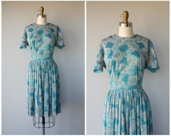 60s Dress | 1960s Dress | 60s Day Dress | Printed Day Dress | Pastel Dress | Fit and Flare Dress - medium