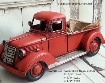 Large Metal Old Fashioned Red Truck Christmas Home Decor, Farm Farmhouse, Western, Primitive, Country Lumberjack Birthday, READY TO SHIP