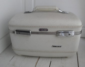 Vintage American Tourister Tri-cono blanco tren hacer caso equipaje maleta dura