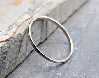1.2mm Thin White Gold Wedding Band, Promise Ring - Solid 14k White Gold Half Round Band, Polished or Matte Finish - Ultra Thin Classic Band