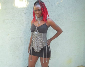 Lady Death Chainmaille Corset in Stainless Steel with Steel Boning (One of a Kind) - Renaissance Medieval Goth Fetish Armor BDSM Centure