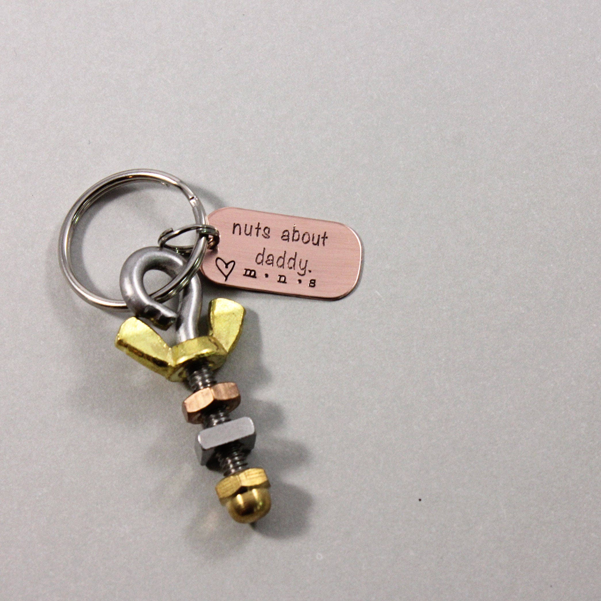 Mens Keyring Nuts about Daddy Keychain for Him Nuts Bolts