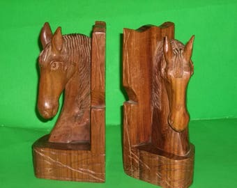 Wooden Carved Horse Bookends