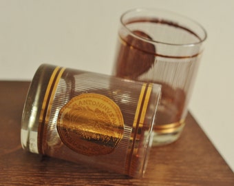 Georges Briard Tumblers Rocks Glasses-Greek Gold MANTONINVSAVC--Set of 2 Mid Century Gold Drinks Glasses