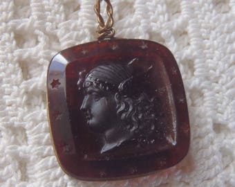 Vintage Pocket Watch Fob Intaglio Cameo Carnelian Glass