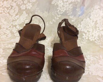 Two Tone Brown Leather Platform Clog Never Worn