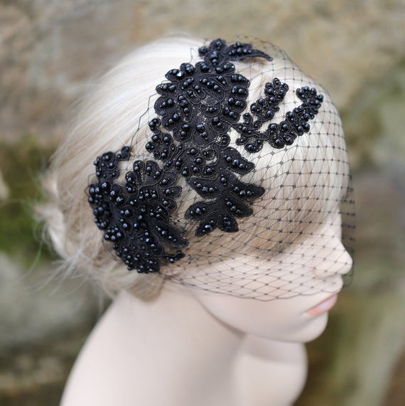 Black Birdcage Veil With Lace Bridal Bridesmaid Wedding