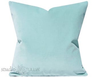 Glacier Velvet Pillow Cover - icy blue - blue green - Pillow Cover - Decorative Pillow - cotton velvet - mint - celadon - ready to ship