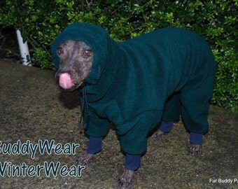 Fleece Body Suit of Polartec 200 with Head Covering Cowl or Turtleneck option for Hairless Terriers, Italian Greyhounds and all small dogs.
