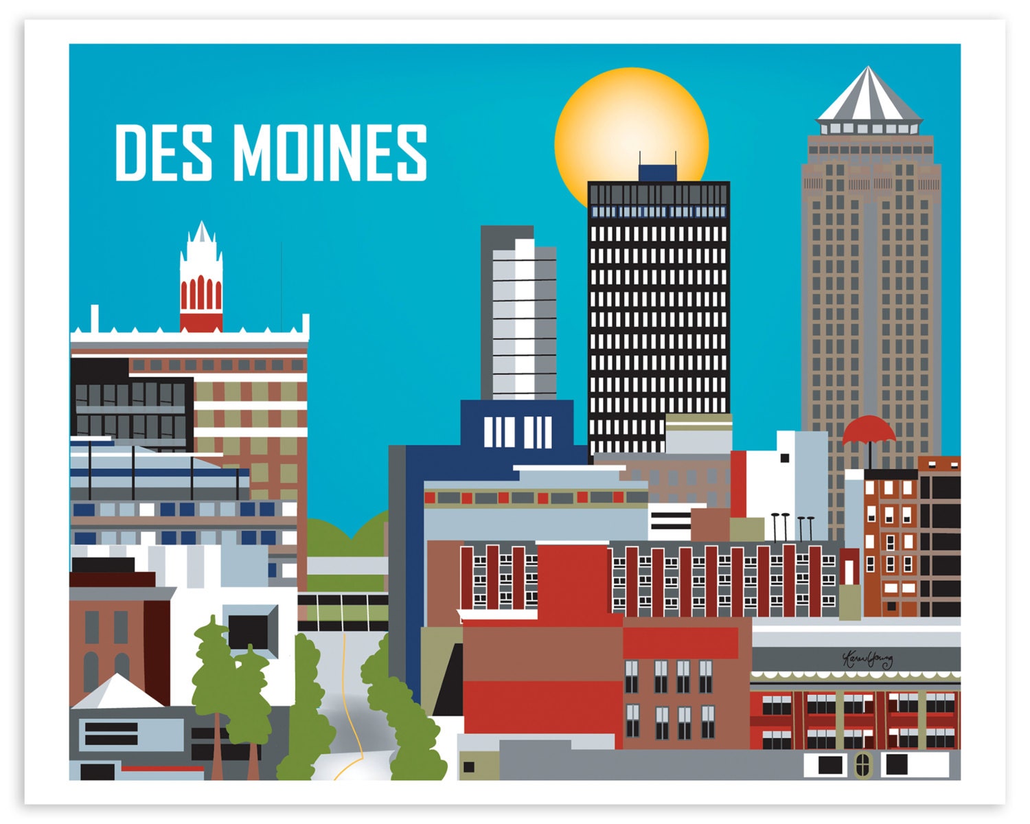 Des Moines Print Iowa Wall Art Des Moines Skyline by LoosePetals