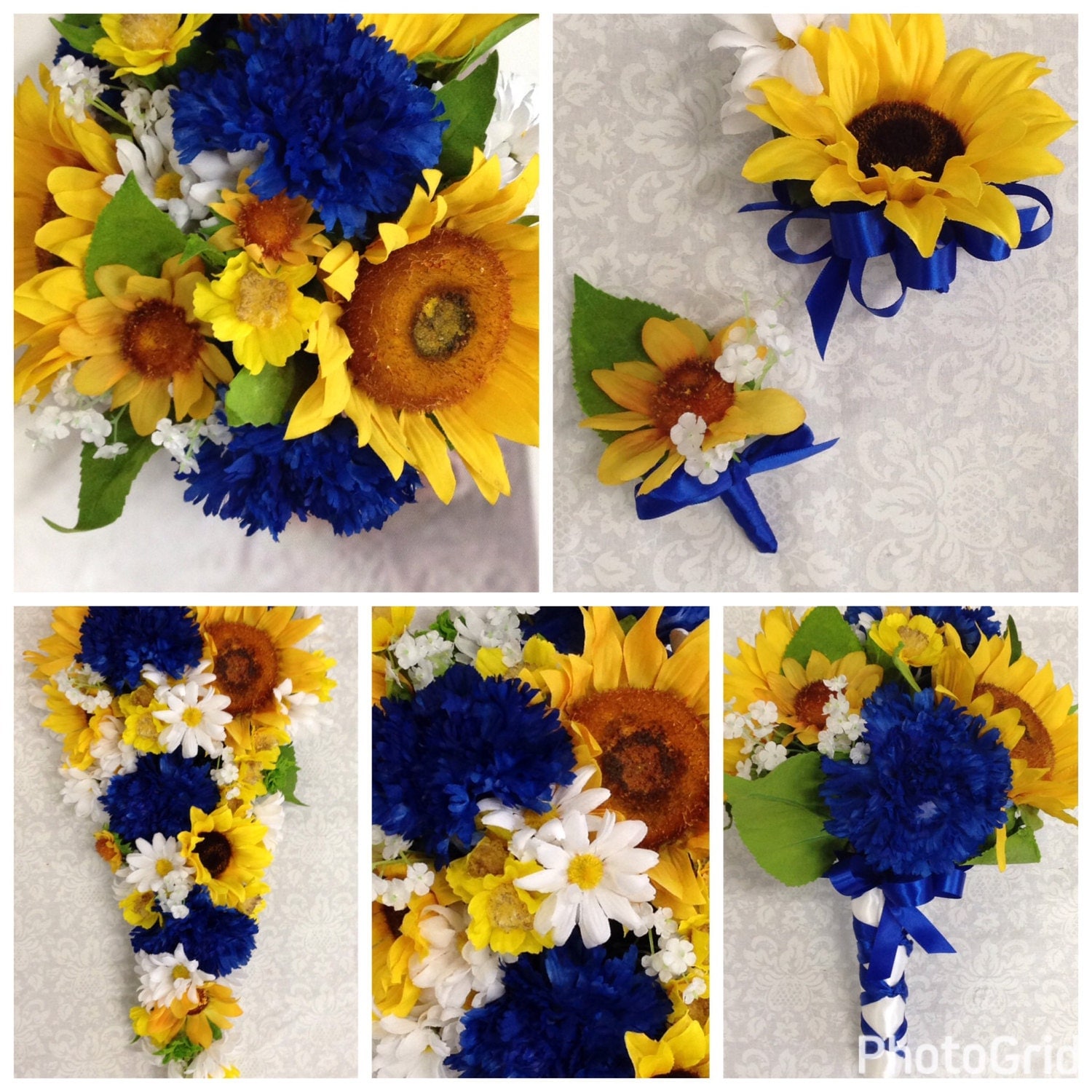 Artificial Horizon Blue Sunflower Wedding Bouquet Set Sunflower Country Wedding Flowers