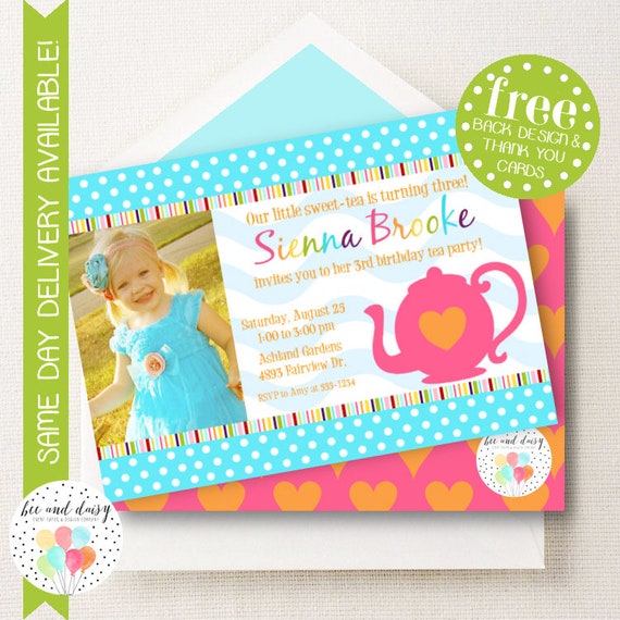 Tea Party Invitation, Tea Party Birthday Invitation, Girls Tea Party, Girl First Birthday, Girl Birthday, Tea Party Photo Invite Il_570xn