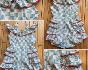 1940s Playsuit // Pretty in Polka Dots Ruffle Playsuit // vintage 40s cotton playsuit