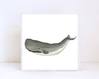 whale art nautical nursery art, beach nursery decor, whale art for nursery- 5x5 art block- kid room decor- art- redtilestudio, nursery art