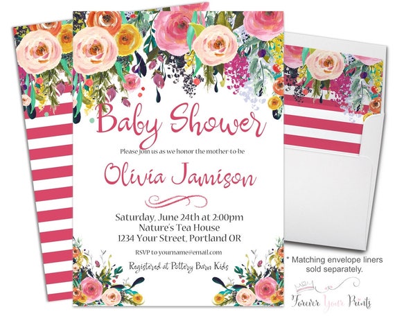 Baby Shower Invitation Girl, Floral Baby Shower Invitation, Girls Shower Invite, Whimsical Baby Shower, Watercolor Baby Shower, Shabby Chic Il_570xn
