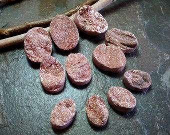 Druzy Beads, Flat Ovals, Graduated, Rose Gold Plated, Sizes Vary, Priced per Piece