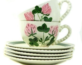 Two Blue Ridge Pottery Sweet Clover Cups and Five Saucers Southern Potteries