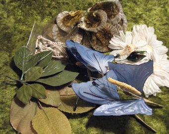 5 DOLLAR SALE // Vintage Millinery Flower Lot// Leaves// Daisies// Butterflies// Stamens// Velvet Petals// Floral Arrangement Supplies