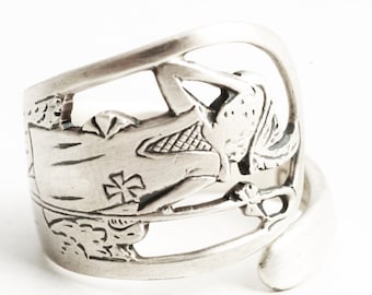 Little Bo Peep Ring, Nursery Rhyme, Antique Sterling Silver Spoon Ring, Watson ca. 1910, Handmade Gift for Her, Adjustable Ring Size (6304)