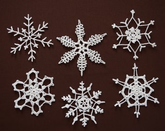 Six Crochet Snowflake Ornaments White Christmas Decorations