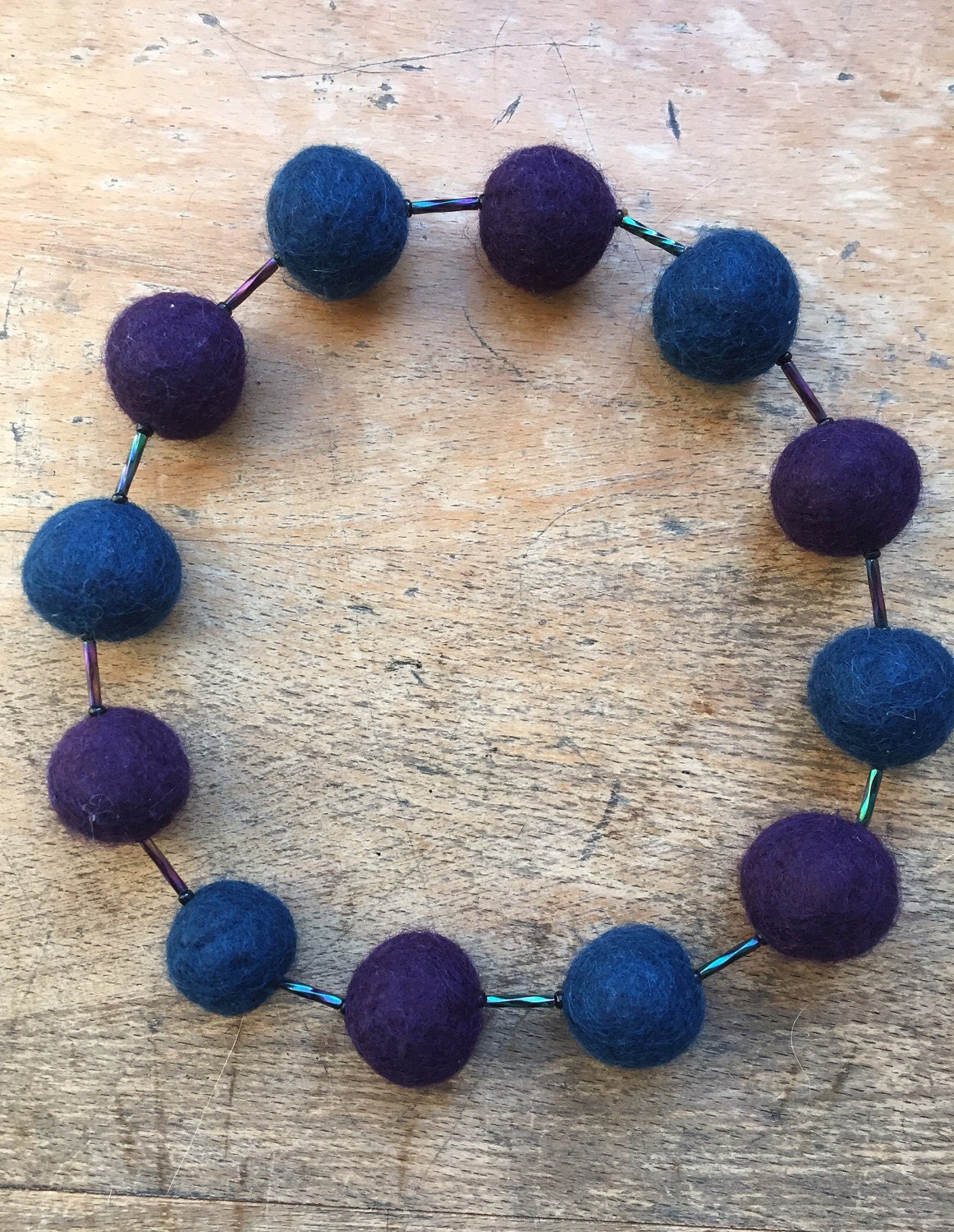 Felt Bead Necklace Blue Felt Necklace Purple Felt By Nineangels