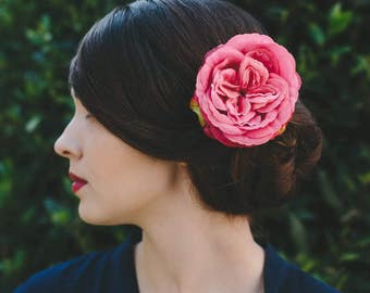 Pink Rose Hair Clip, Pink Rose Hair Flower, Pink Rose Hair Accessory, Pink Hair Flower, Pink Floral Hair Clip, Vintage Style Hair Flower