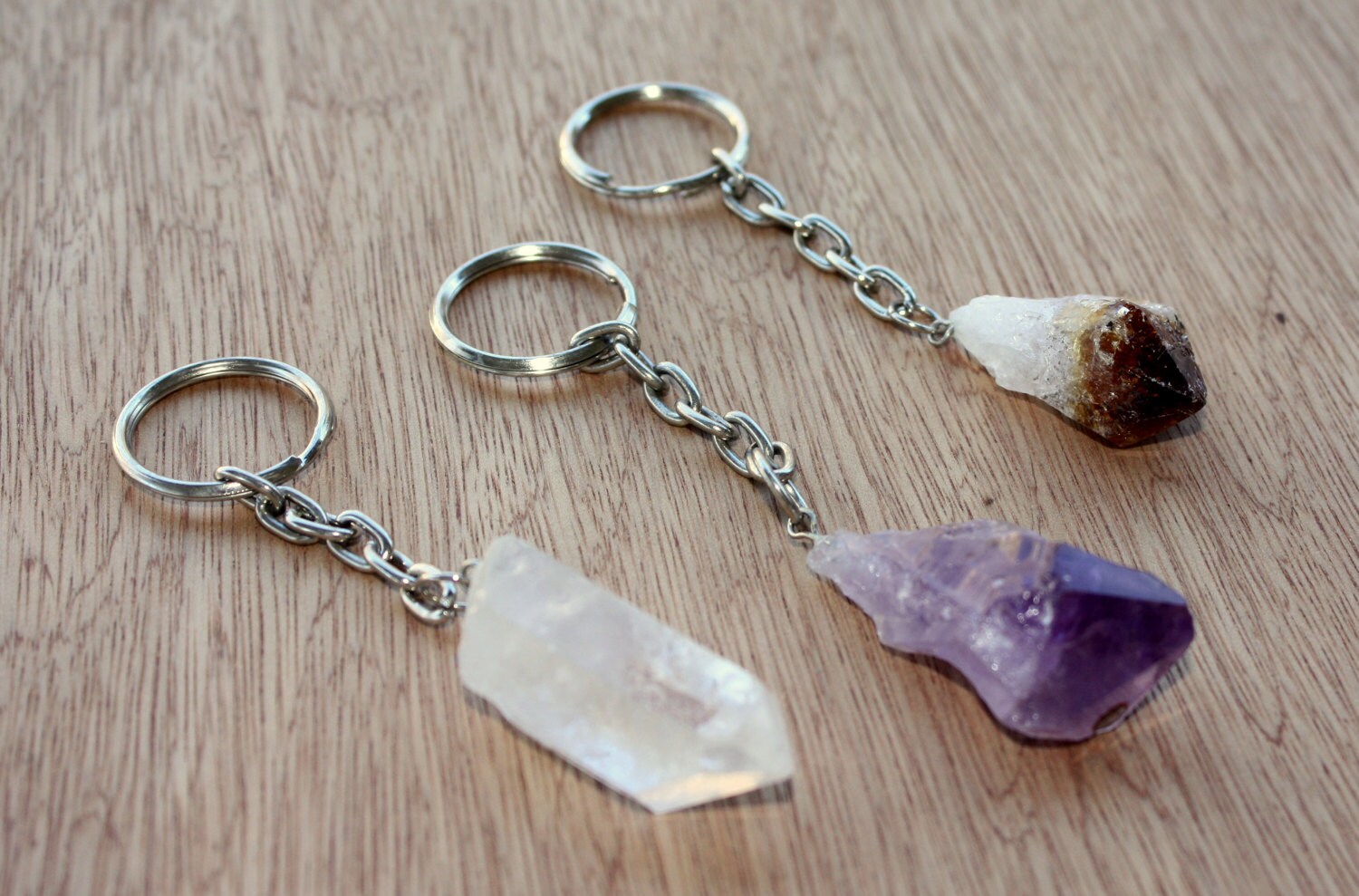 Gemstone Keychain Quartz Crystal Keychain Amethyst