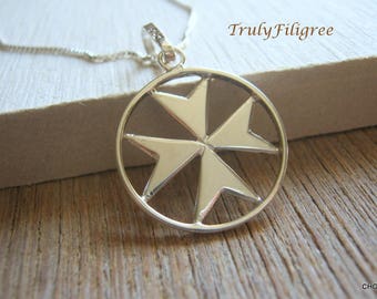 Maltese Cross Necklace, Silver Malta Cross, Maltese Cross Pendant, Artisan Jewelry. Handmade Maltese Cross, Silver Maltese Cross