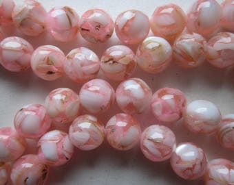Light Pink and White Mother of Pearl Shell and Resin Beads 10mm 18 Beads