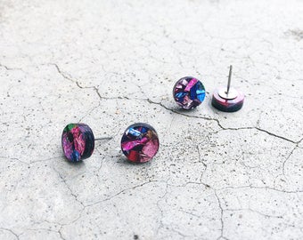 Circle stud post earrings circle earrings round earrings glitter studs glitter earrings for wife everyday earrings fun earrings for sister