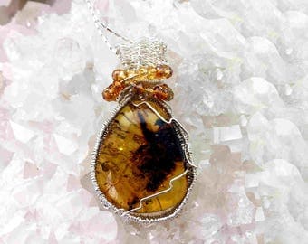 Reserved - Lovely Amber Pendant Necklace, With an Insect Within It -Handmade in the USA