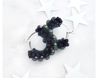 Beaded Earrings / Pearl Hoop Earrings / Round Earrings / Chanel inspired / Pearl Earrings / pierced ears / Circle Earrings / Beaded Hoops