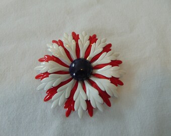vintage red white blue metal enamel flower pin