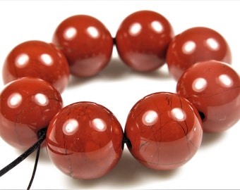 Luscious Quality Brick Red Jasper Large Round Bead - 13mm - 8 Beads - B6588