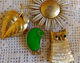 Four Vintage Jewelry Perfume Compact Lot Owl Avon More