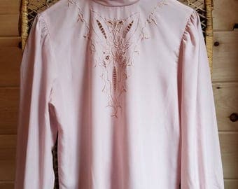 Pale Pink Prairie Blouse//Vintage//Size Small