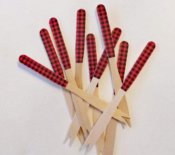 Red and Black Buffalo Plaid Cocktail/Fondue Forks - Set of 30 Il_570xn
