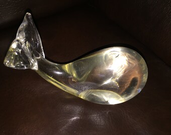 Vintage Solid Clear Glass Whale Paperweight