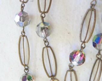 Vintage necklace with aurora borealis crystal