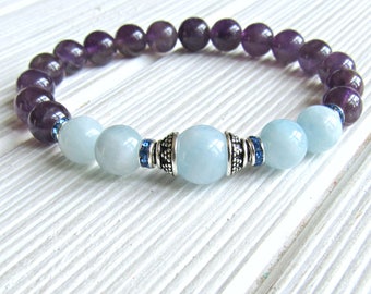 Aquamarine bracelet, Amethyst bracelet, wrist Mala, calming bracelet, Healing bracelet, energy bracelet, mala, yoga bracelet