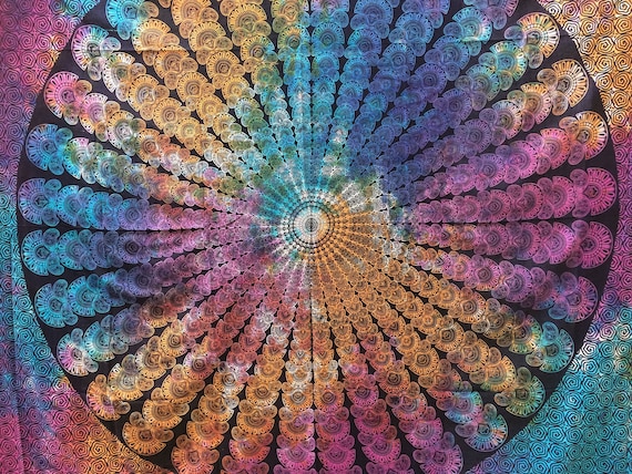 TIEDYE MANDALA BLANKET -Wall Hanging -Bohemian Throw- Hippie Blanket - Beach Towel- Mandala Throw- Cotton Blanket- Block print- Beach