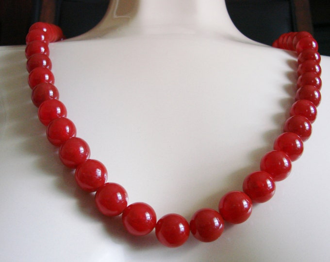 Vintage Opaque Genuine Carnelian Bead Necklace / Large Beads / Jewelry / Jewellery