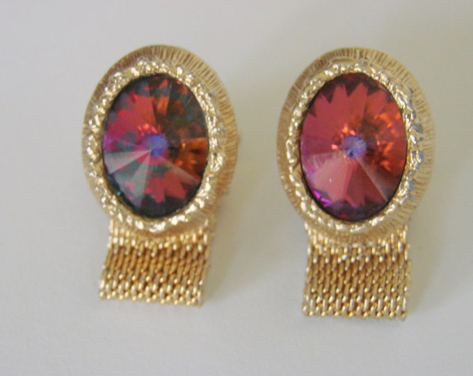 1960s Retro Mesh Wrap Rivoli Glass Cufflinks Jewelry Jewellery Shirt Accessories