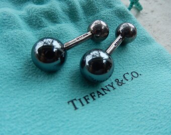 Tiffany Silver Cufflinks - Silver & Onyx Cuff Links - Genuine Tiffany Cufflinks - Mens Jewelry - Wedding Cuff Links - Modernist Cufflinks