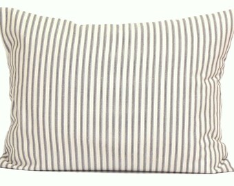 Charcoal Gray Ticking Stripe Pillow Cover,Ticking Decorative Pillow, Throw Pillow, Cushion, Charcoal Pillow Cover.12x18 or 12x16 inch Lumbar