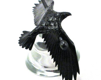 Leather Raven Barrette, SMALL Handmade Raven Stick Barrette, Black Crow Hair Decor - MADE To ORDER